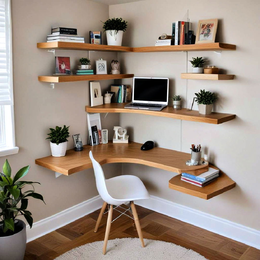 floating corner desk shelves