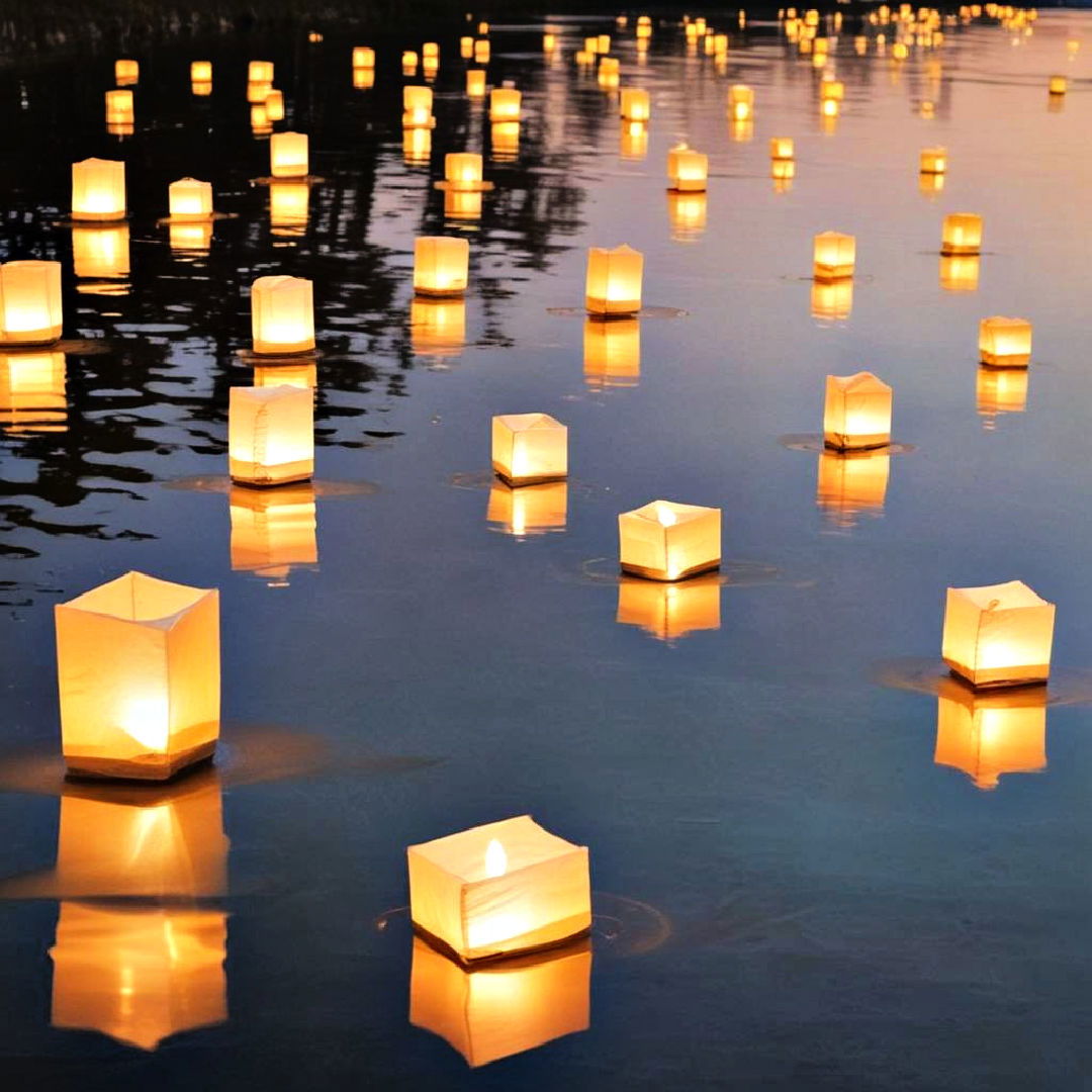 floating lanterns on water