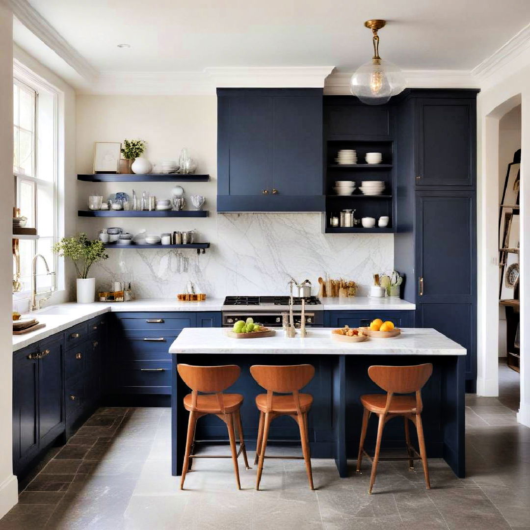 floating navy blue cabinets