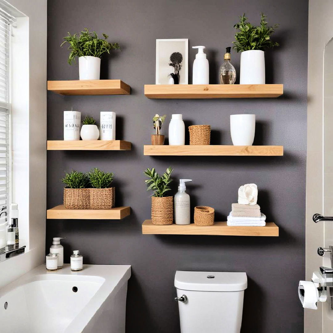 floating shelves above the toilet