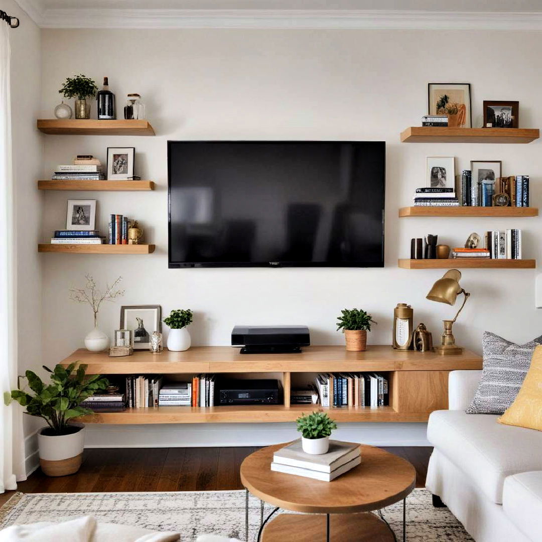 floating shelves around tv