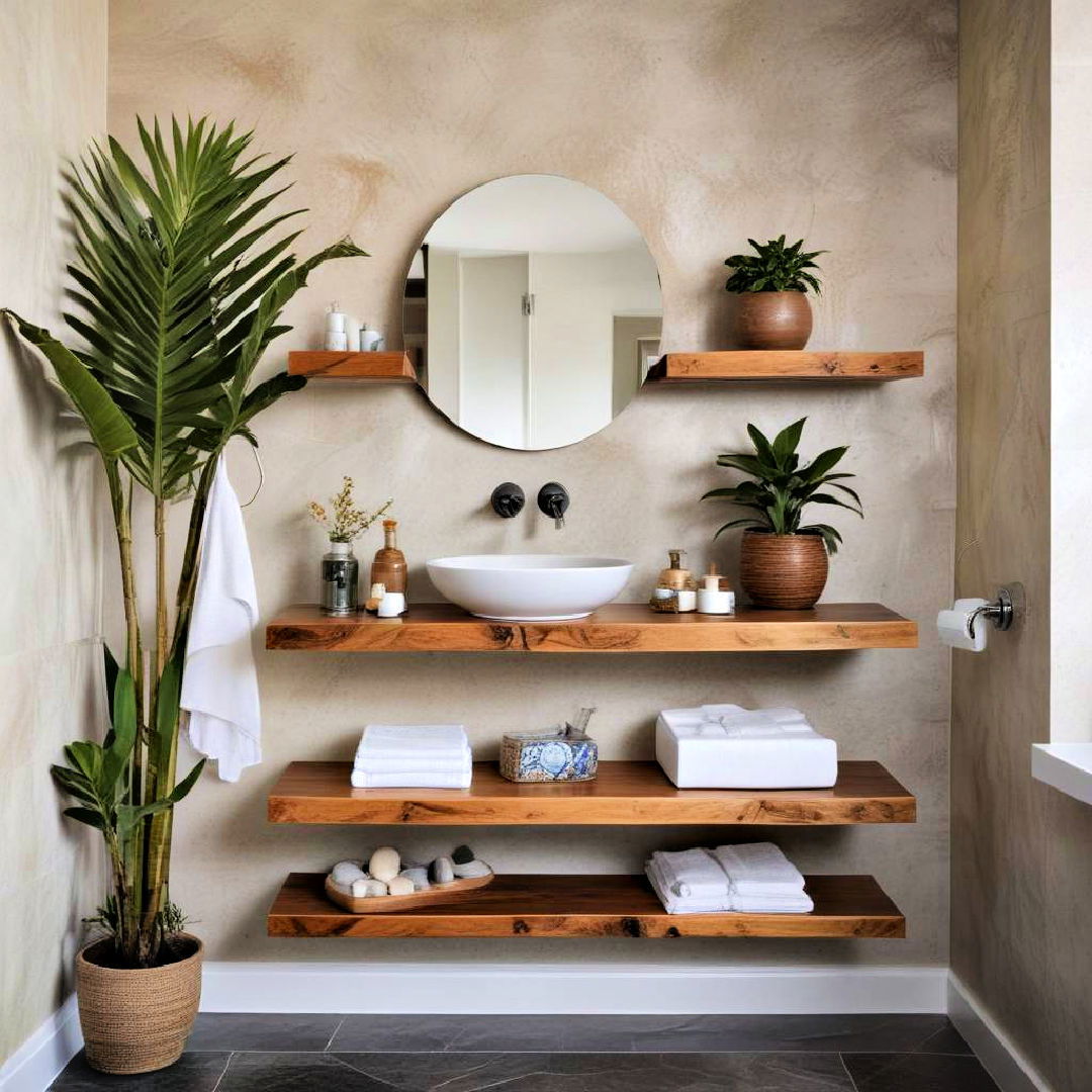 floating wooden shelves for an airy look