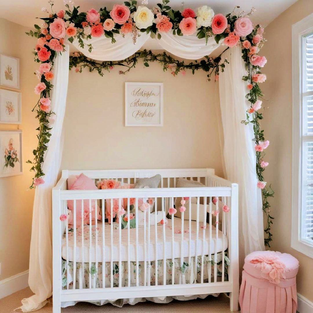 floral canopy over the crib