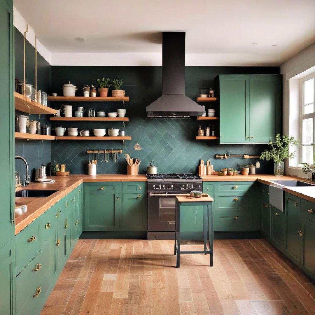 forest green cabinetry for a cozy feel