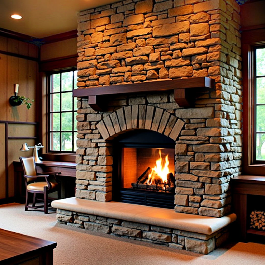 freestanding stone fireplace