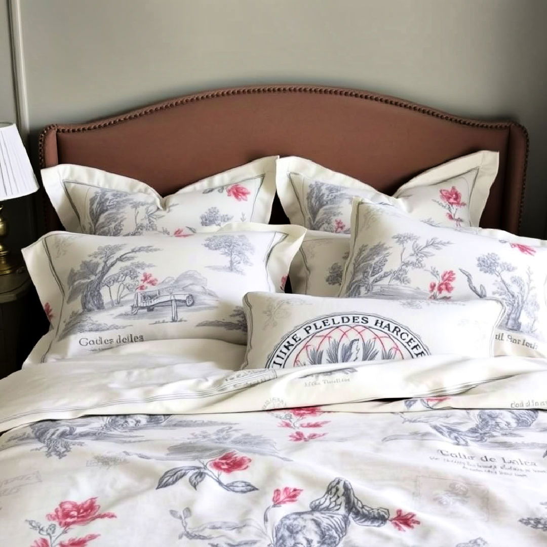 french toile bedding for a traditional vibe