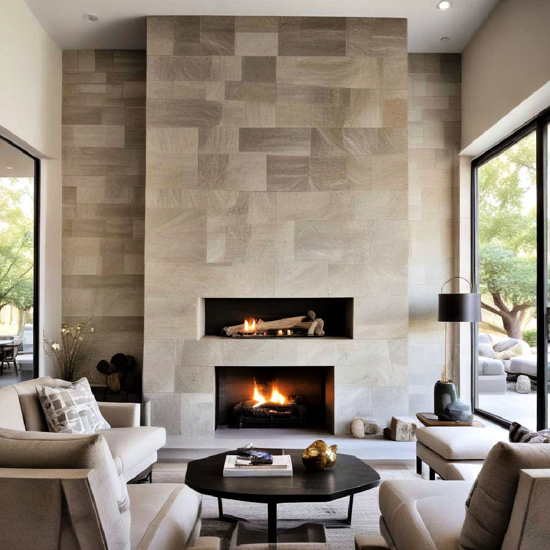 geometric stone fireplace