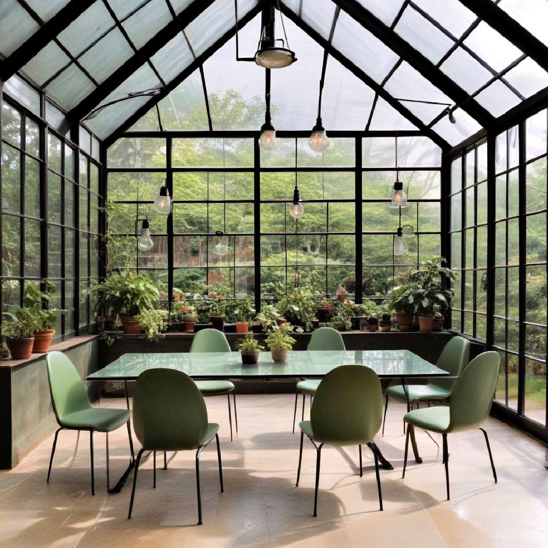 glass greenhouses green dining room