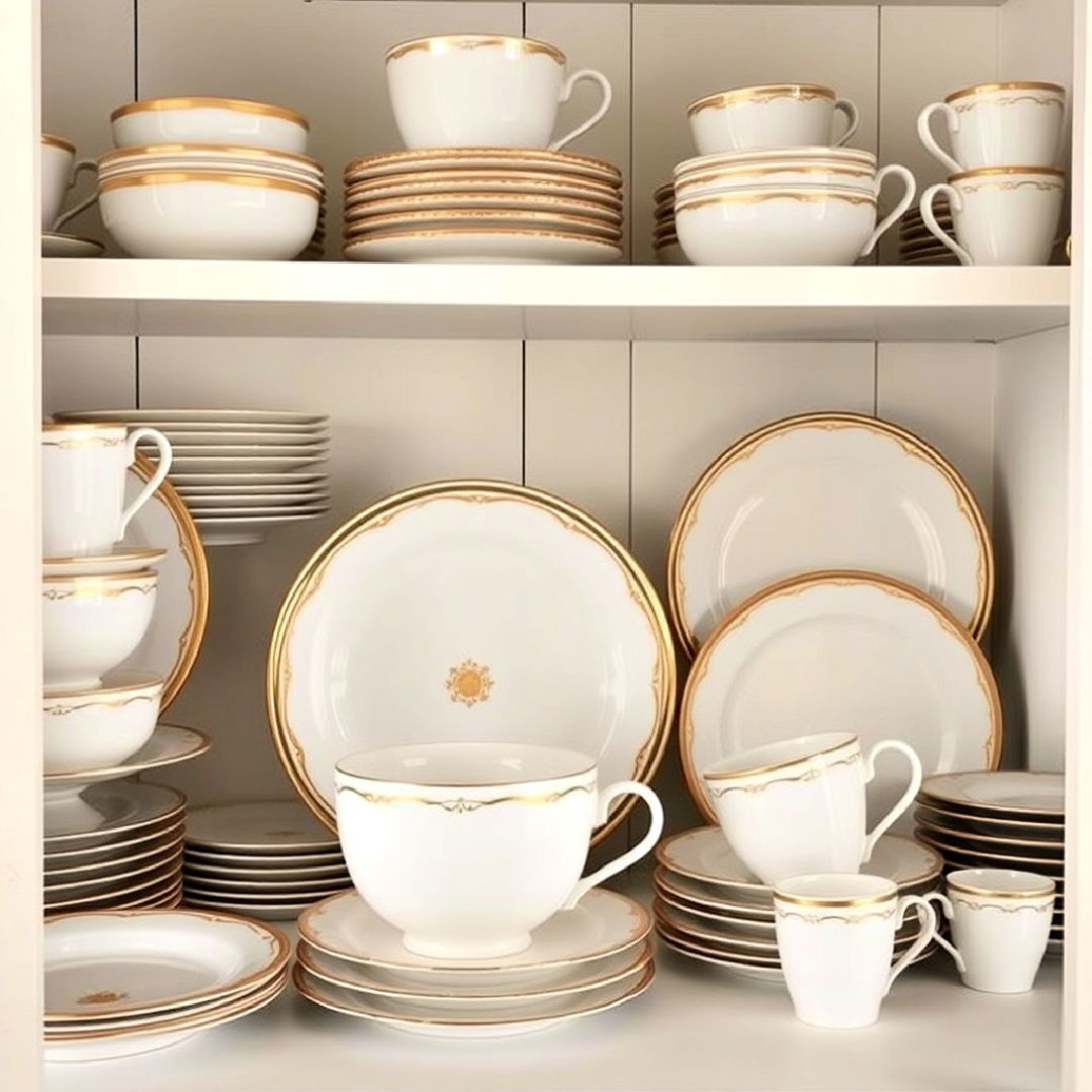 gold accented white dishware