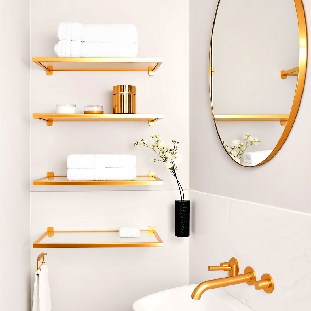 gold bathroom shelving