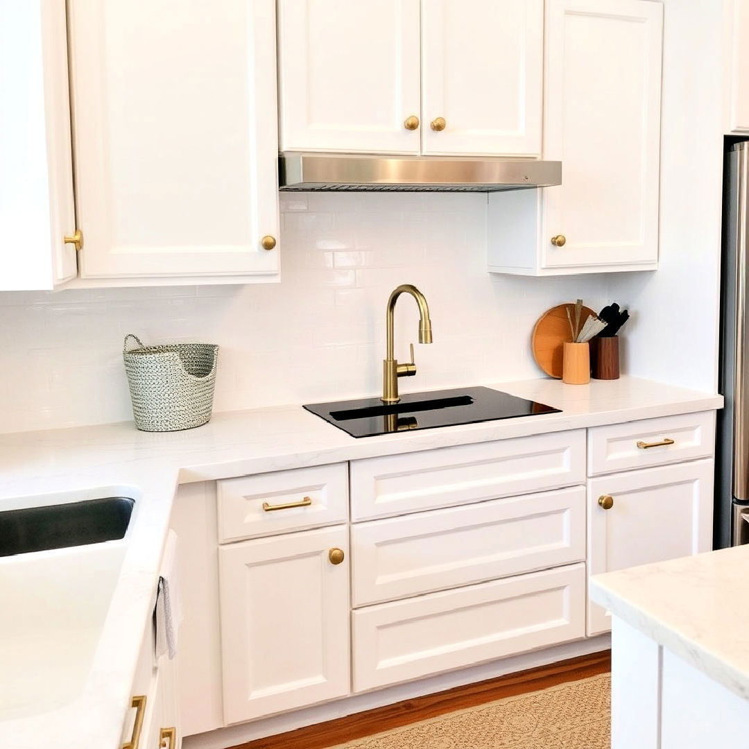 gold drawer pulls on white cabinets