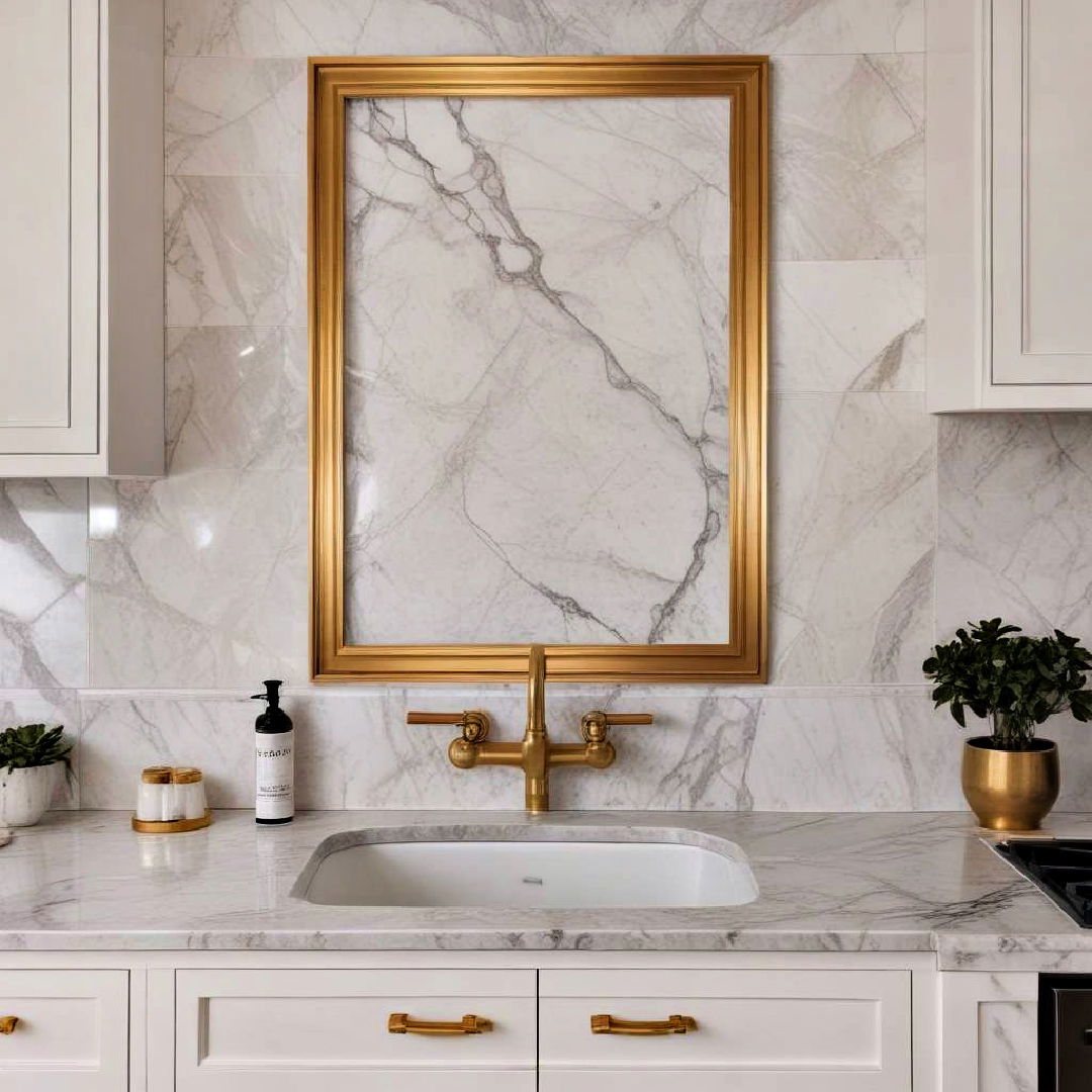 gold framed white marble backsplash