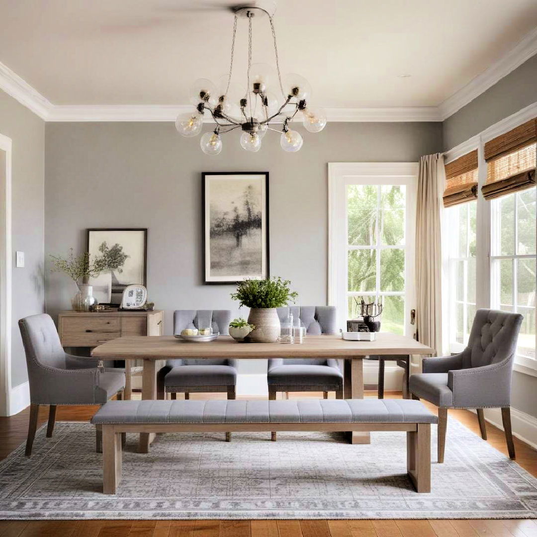 gray dining benches for a casual look