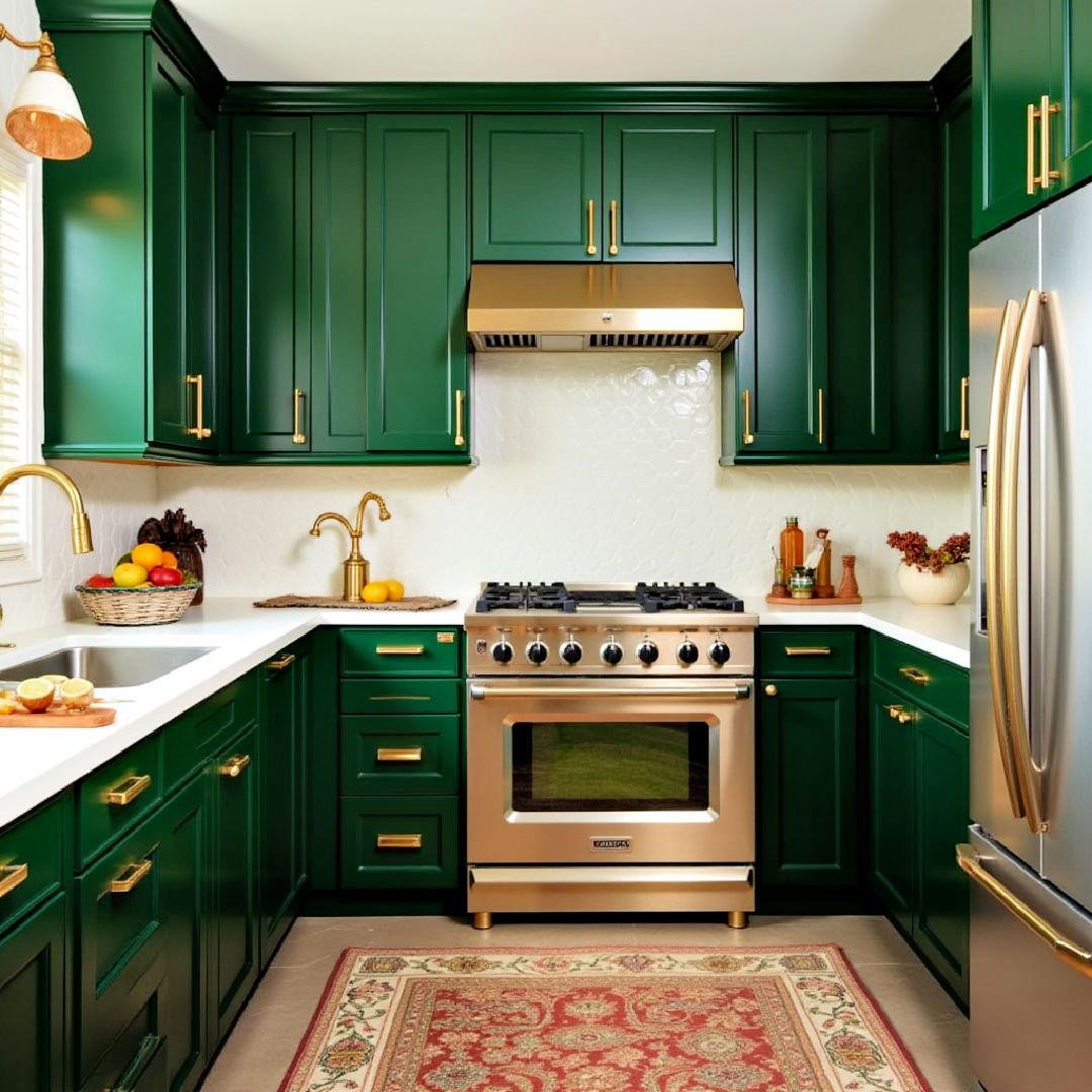 green and gold fixtures for a glamorous finish