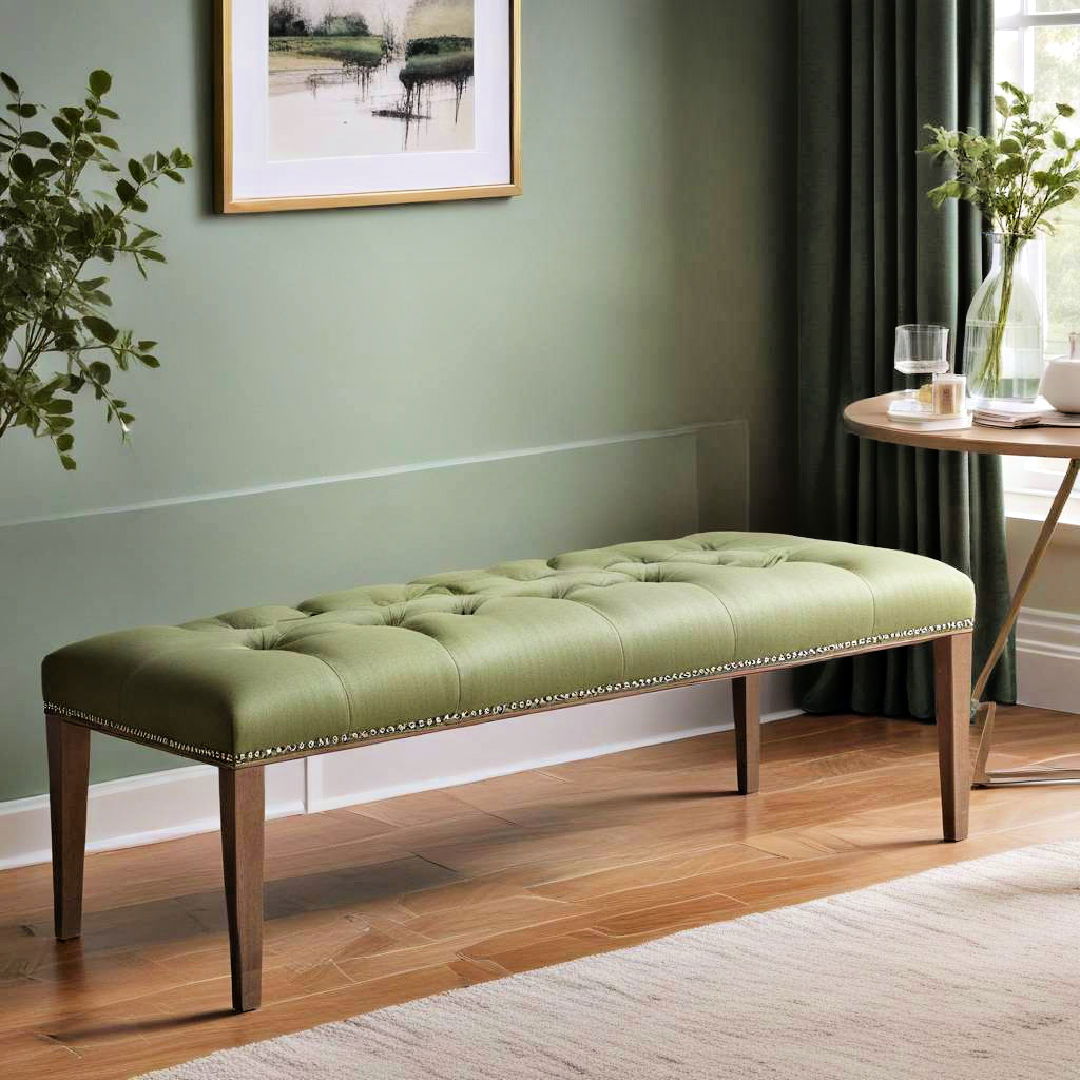 green upholstered bench