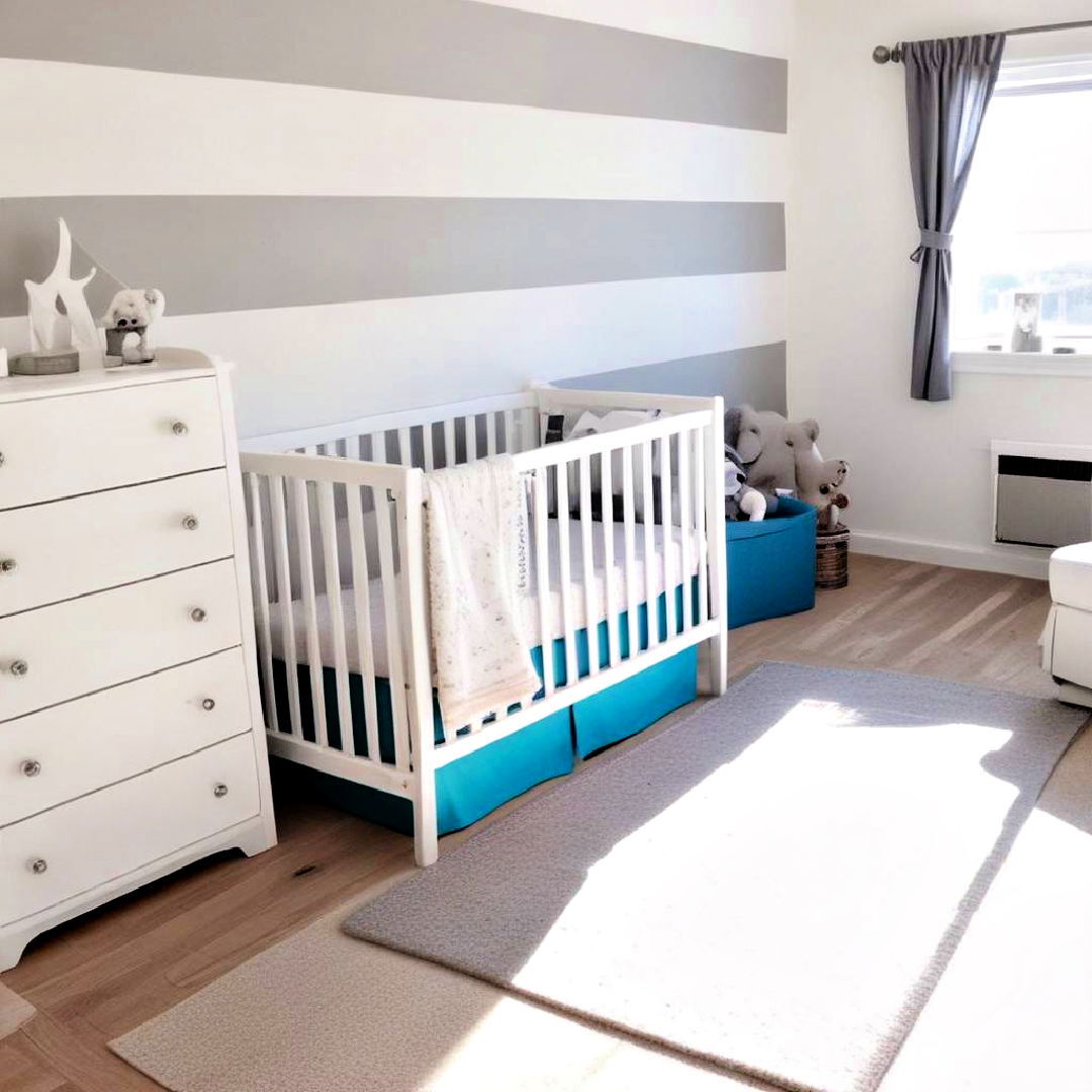 grey and white striped accent wall