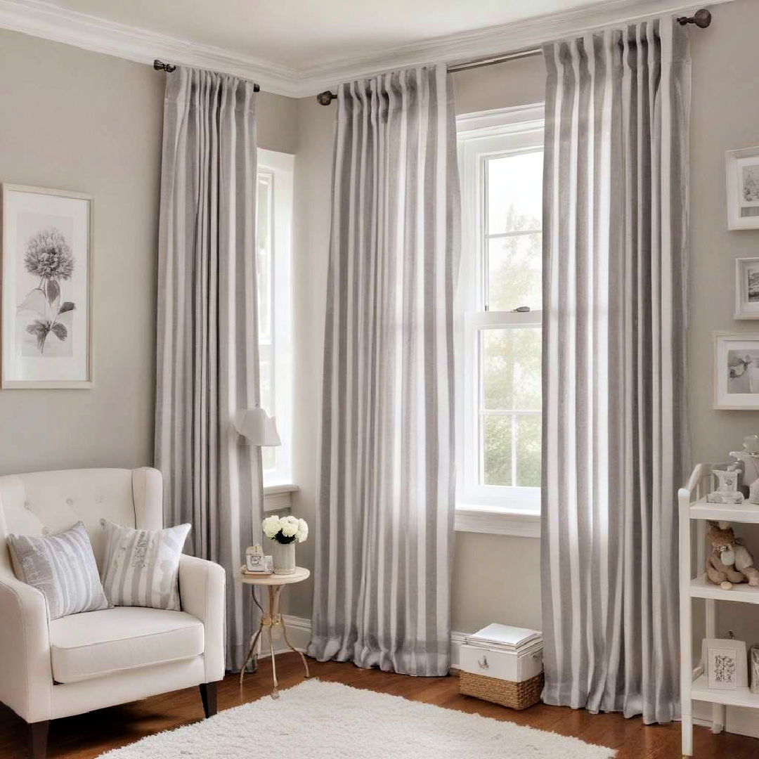 grey and white striped curtains