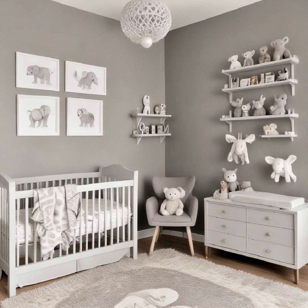 grey animal themed nursery