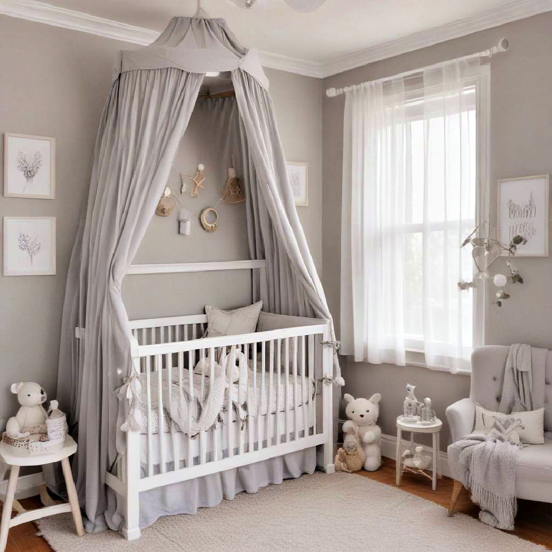 grey canopy over the crib