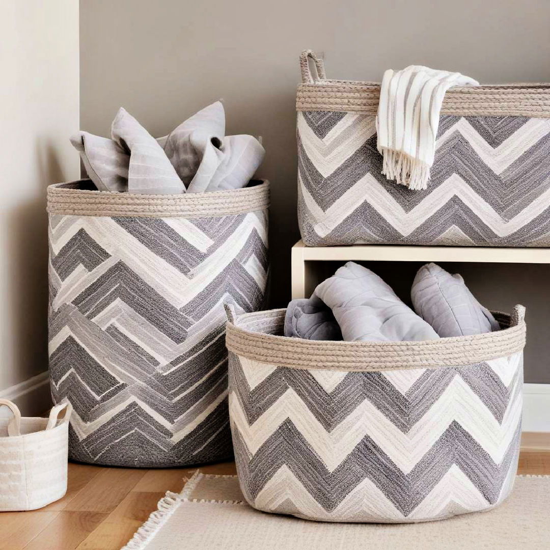 grey chevron storage baskets