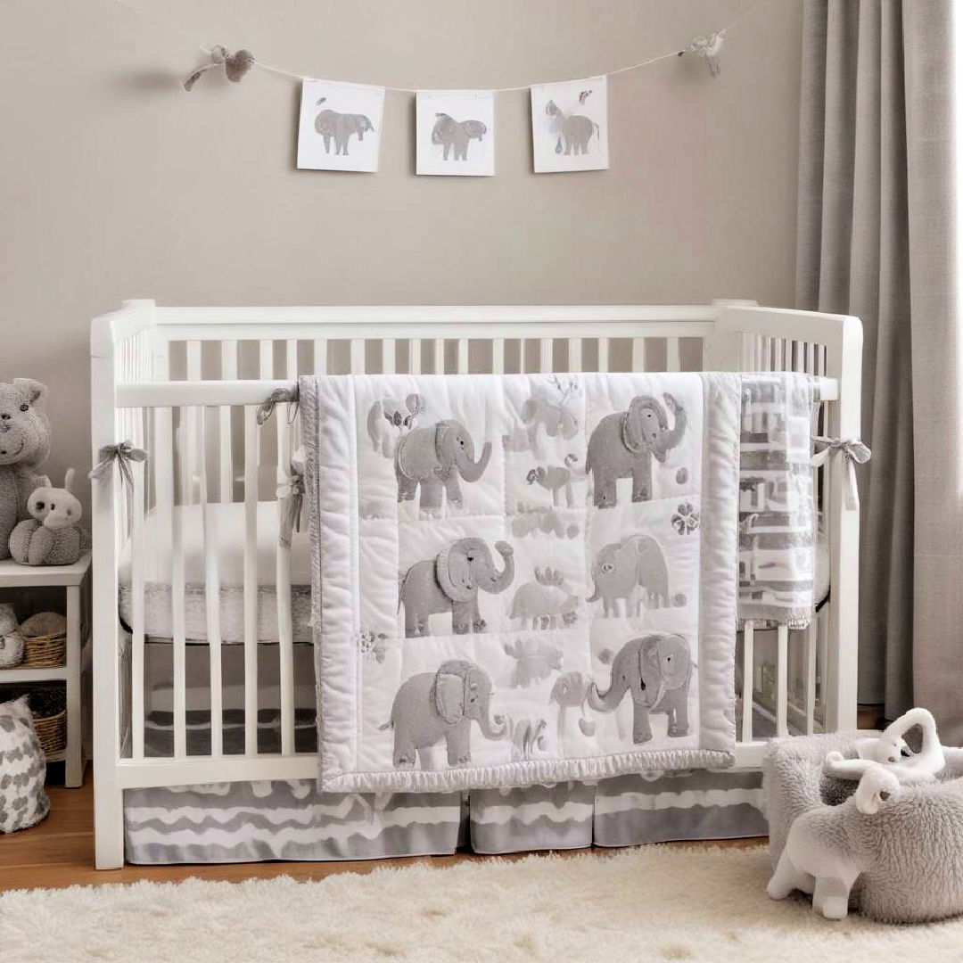 grey elephant themed crib bedding