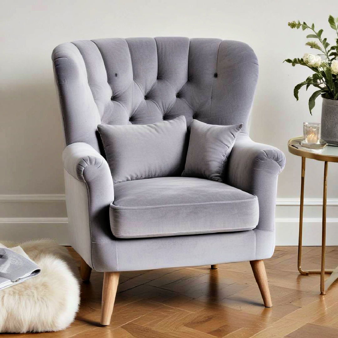 grey velvet armchair