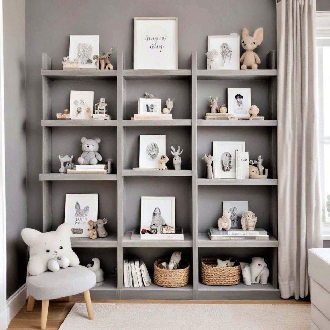 grey wooden shelves