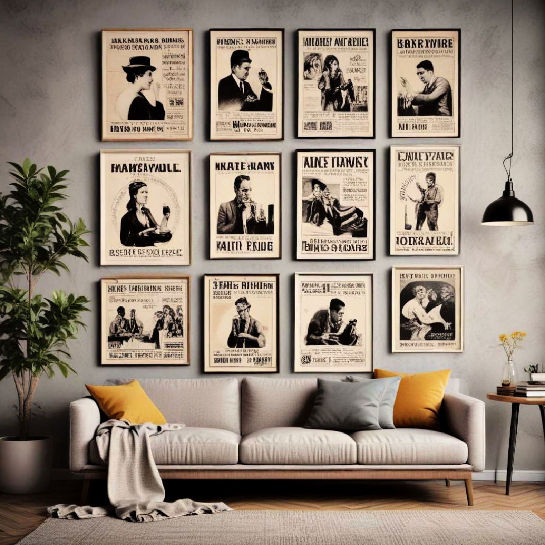 hang vintage posters or advertisements