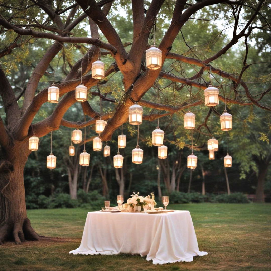 hanging lanterns from trees