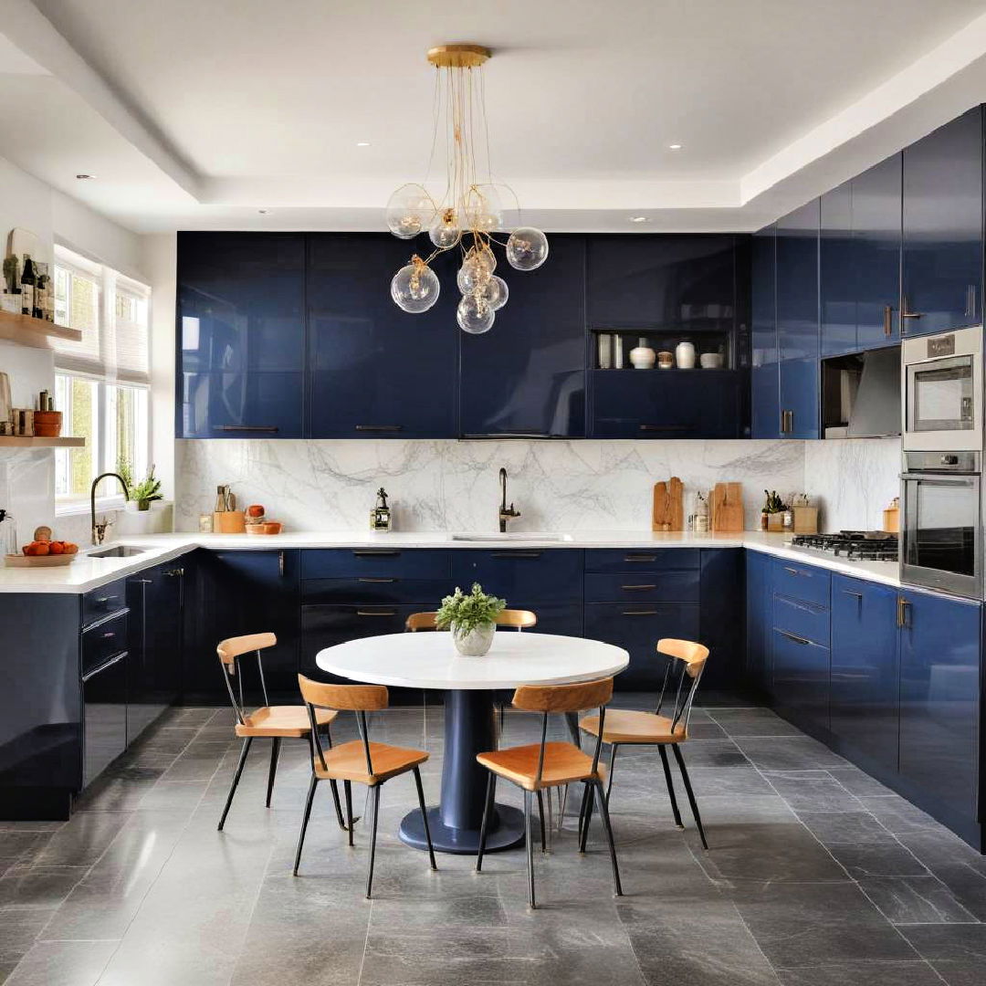 high gloss navy blue cabinets