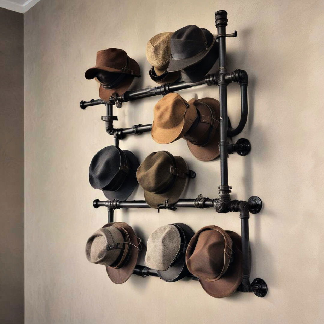 industrial pipe hat rack