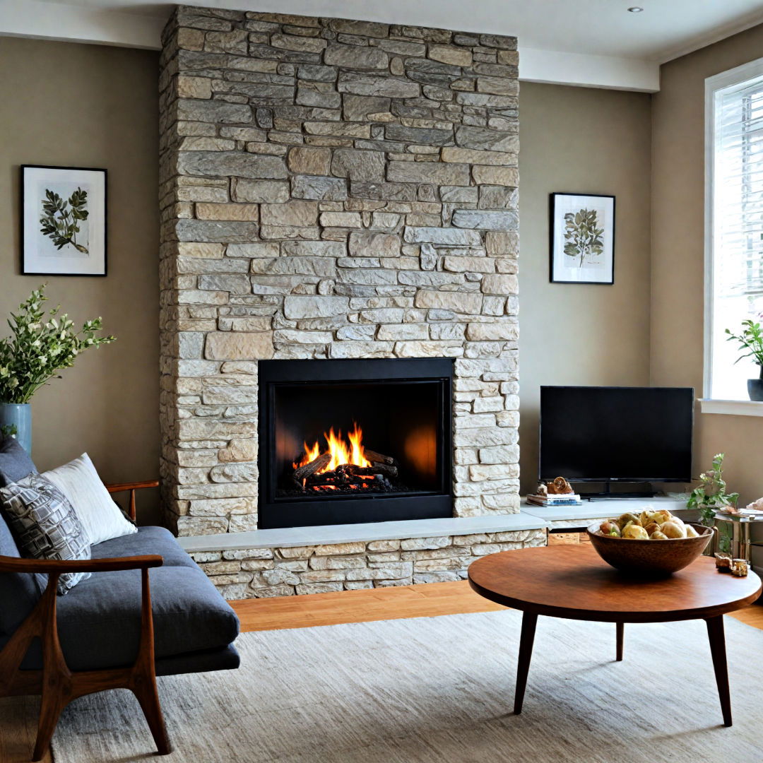 inset stone fireplace