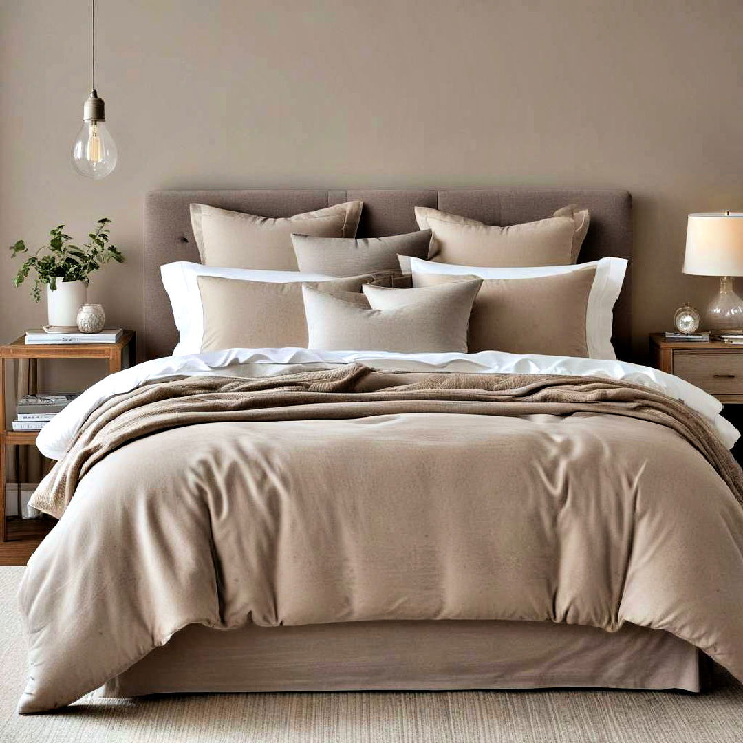 layered taupe bedding