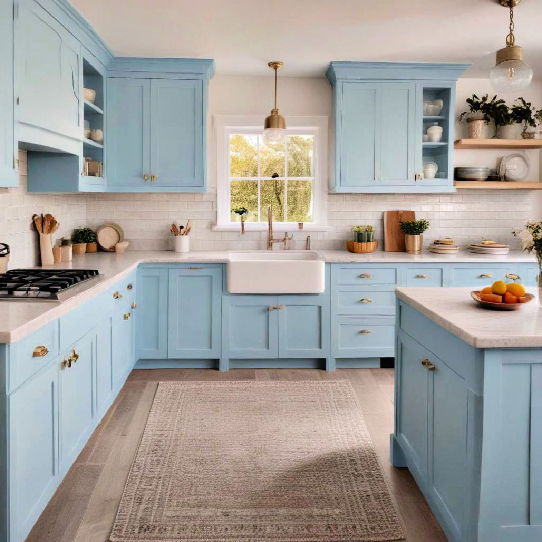 light blue shaker style cabinets