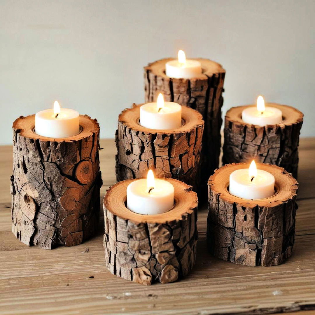 log candle holders