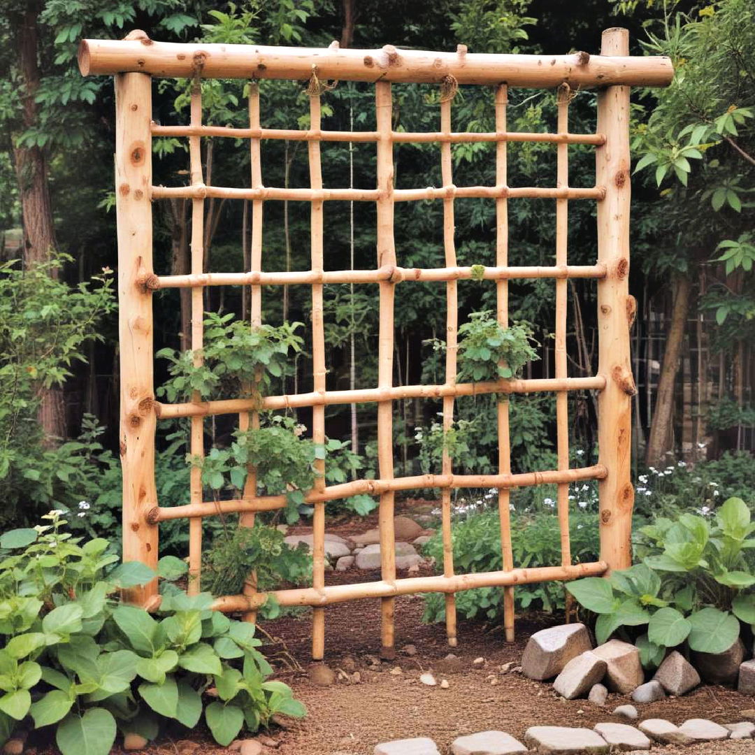 log trellis for a rustic natural garden