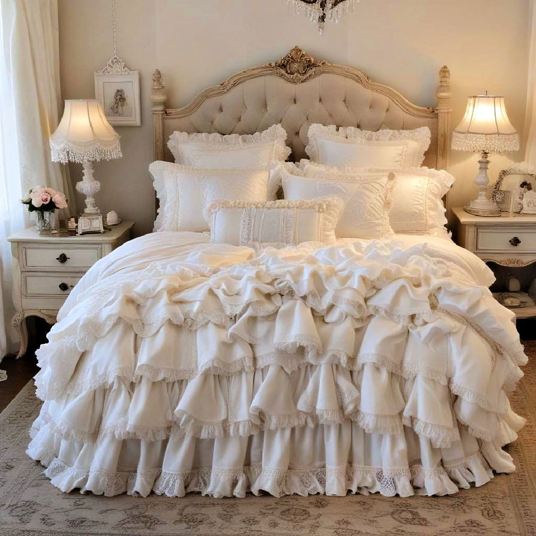 luxurious bedding with ruffles and lace