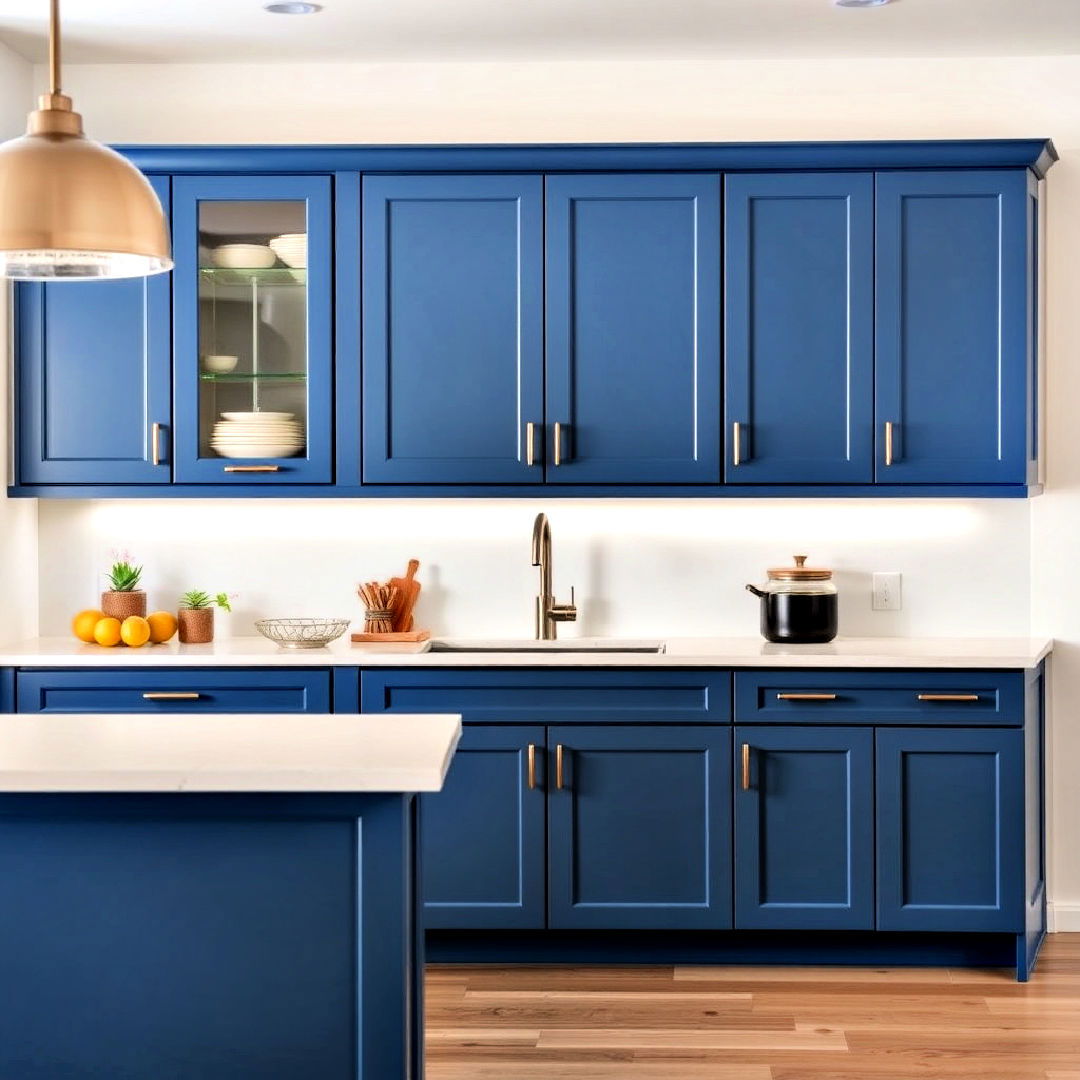 matte blue cabinet finish for a sleek look