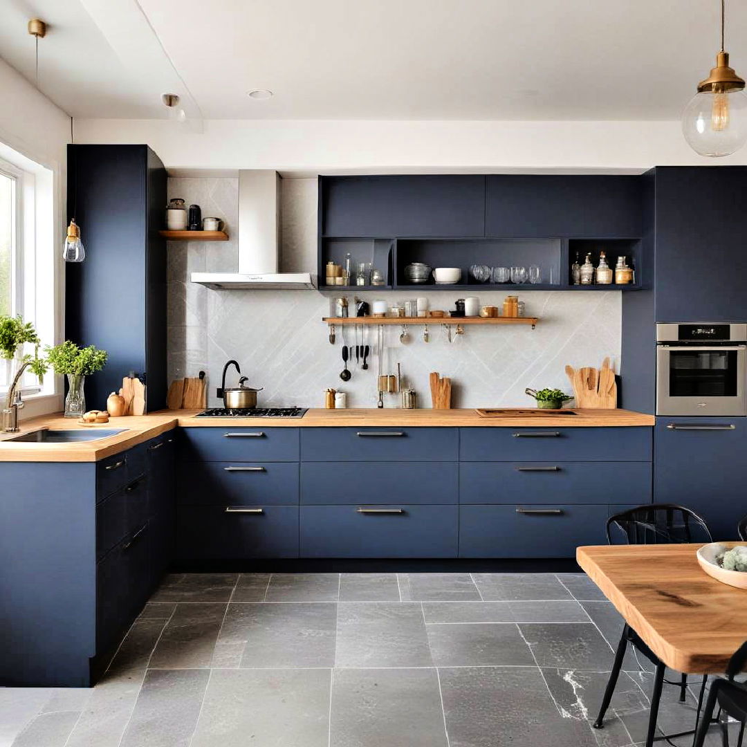 matte finish navy blue cabinets