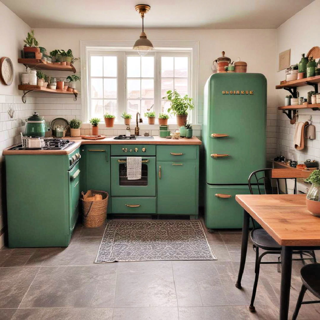 matte green appliances for a retro vibe