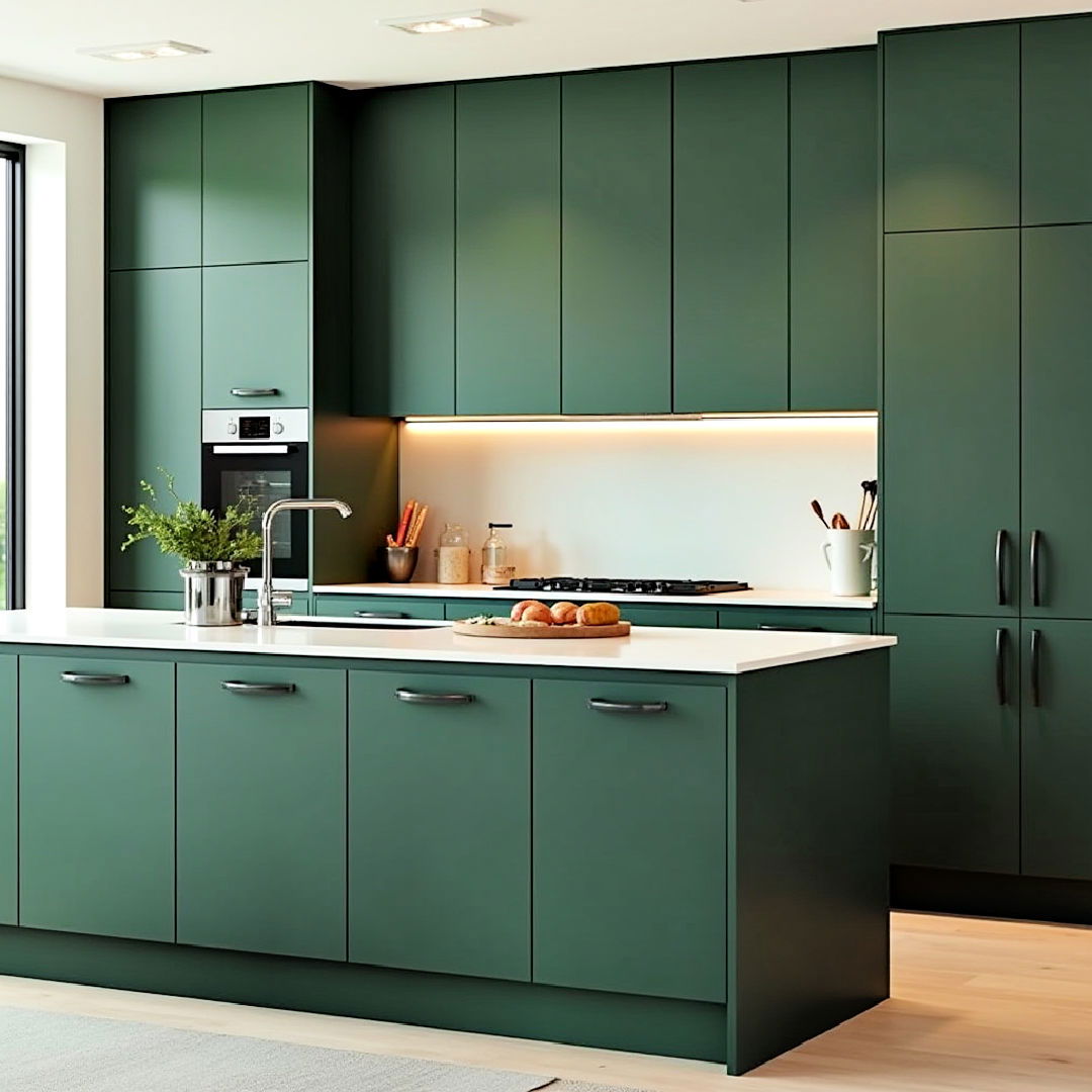 matte green cabinetry for a soft look