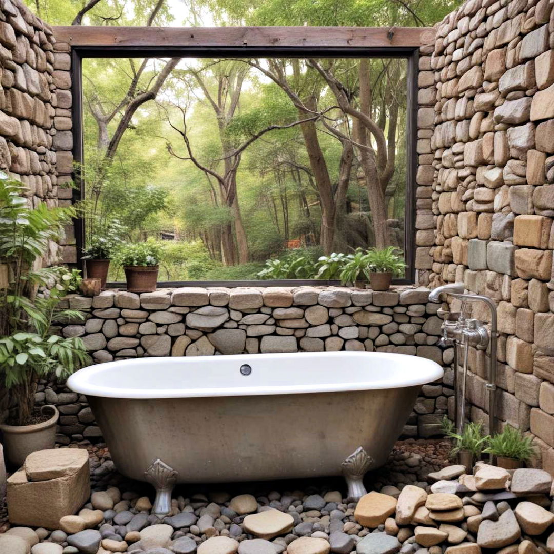 metal bathtub with stone surround