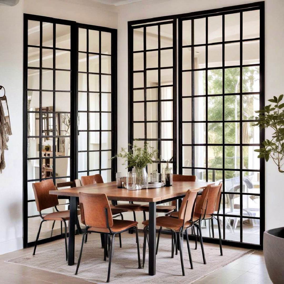 mirrors with metal grilles for a window like effect