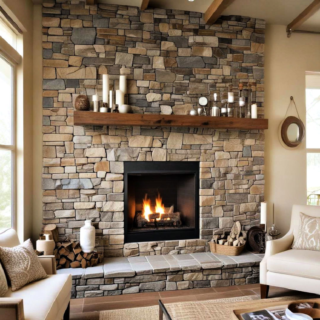 mixed media stone fireplace