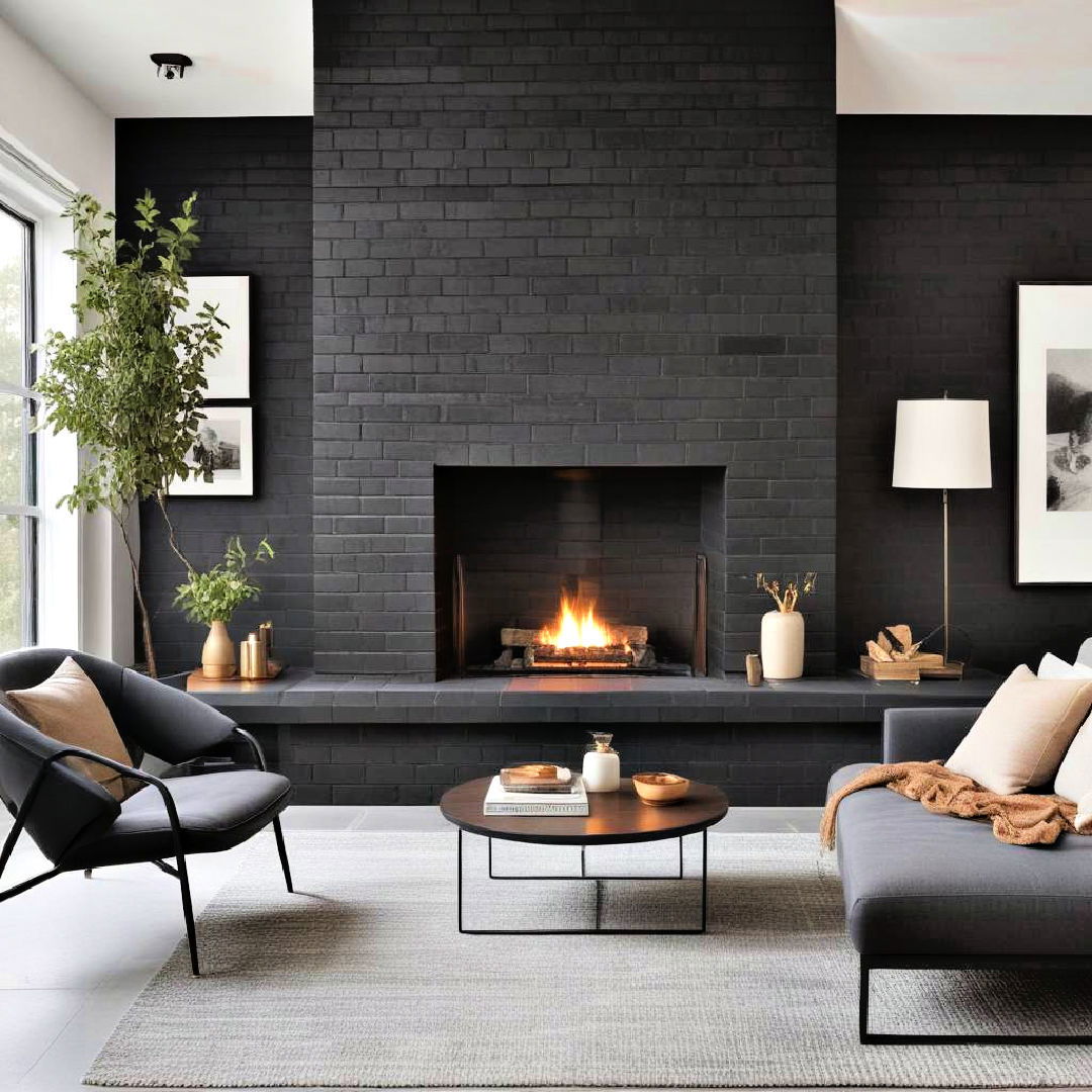 modern minimalism black brick fireplace