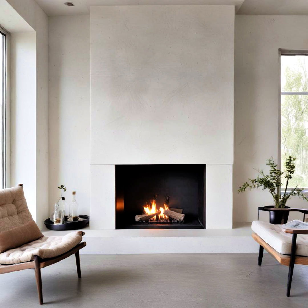 modern white concrete fireplace