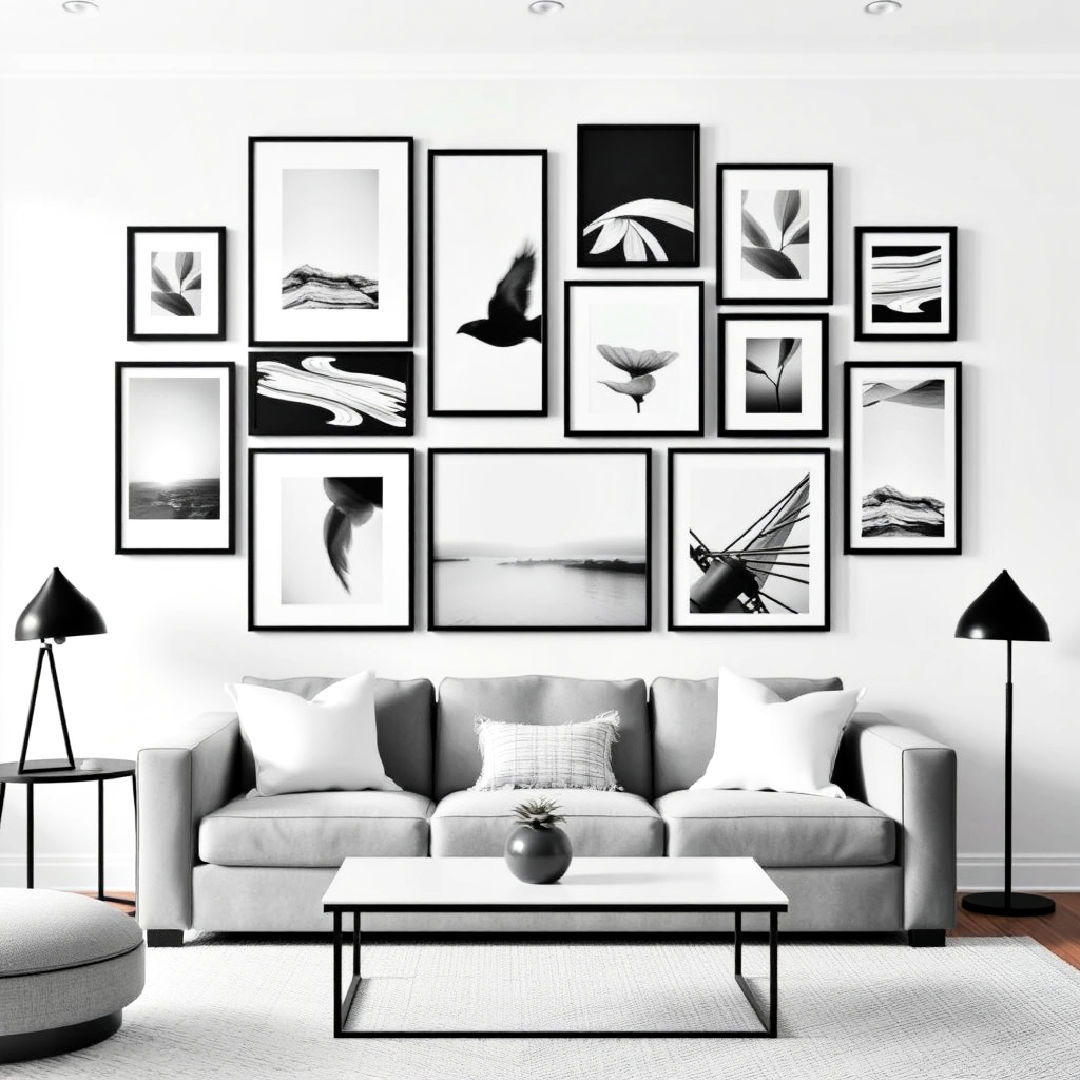 monochrome gallery wall