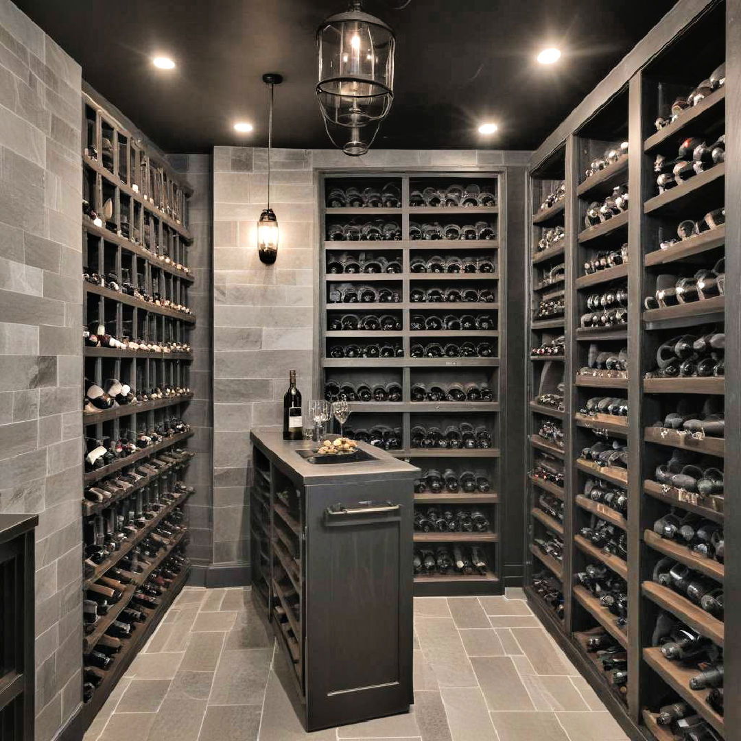 moody black wine cellar