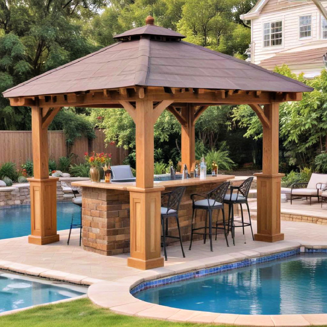 multi level gazebo with poolside bar