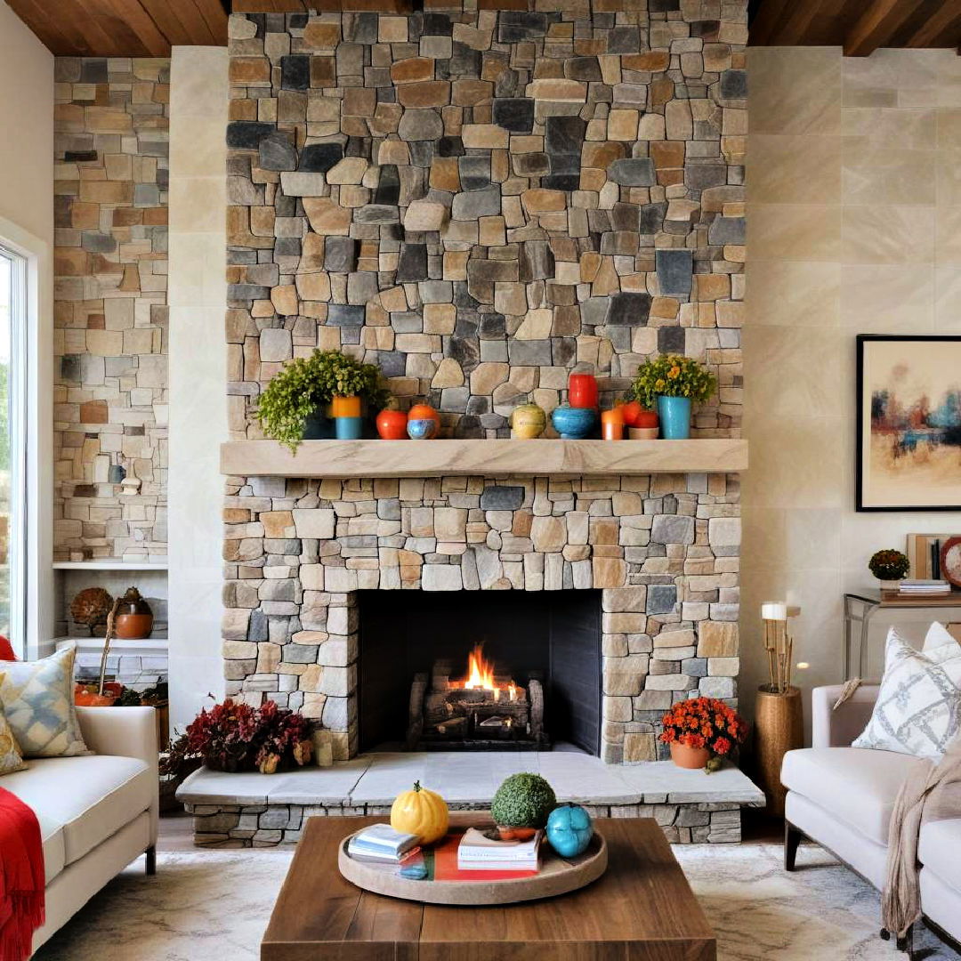 multi tonal stone fireplace